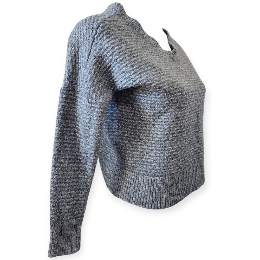 Vince Gray Wool Alpaca Blend Cable Knit Double V-Neck Long Sleeve Sweater S
